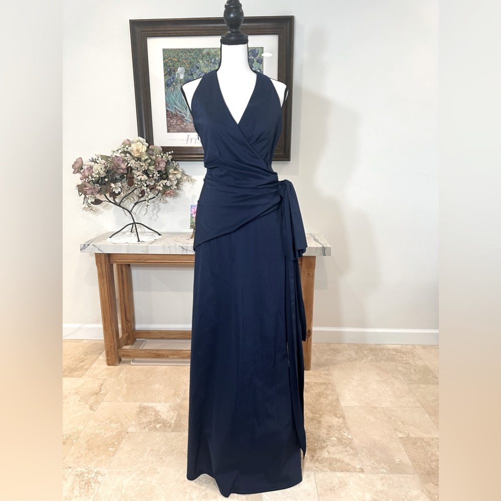 David Meister Royal Blue Halter V Neckline Evening Gown - Size 10